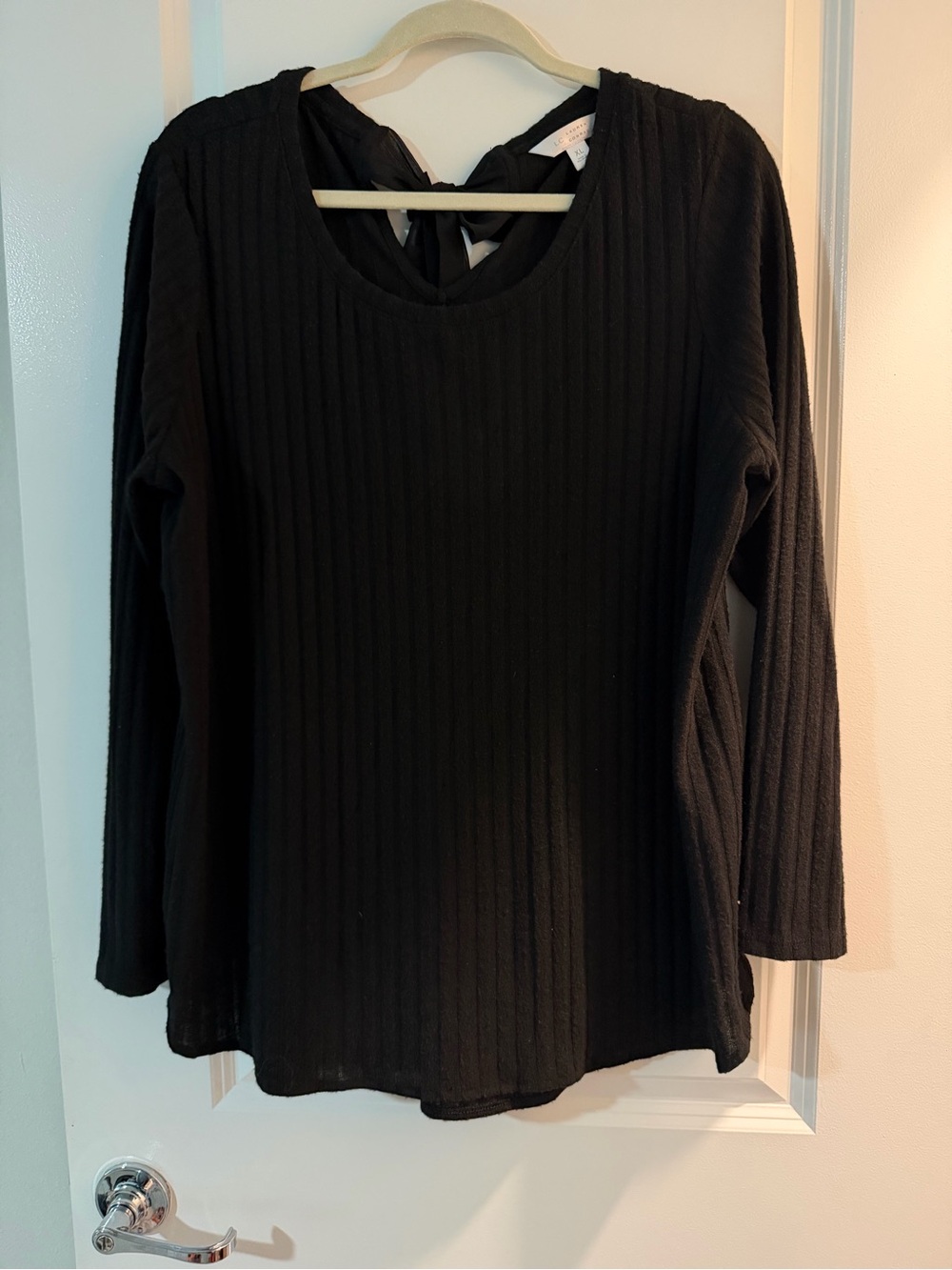 LC Lauren Conrad Black Ribbed Long Sleeve Top with Back Twist Detail